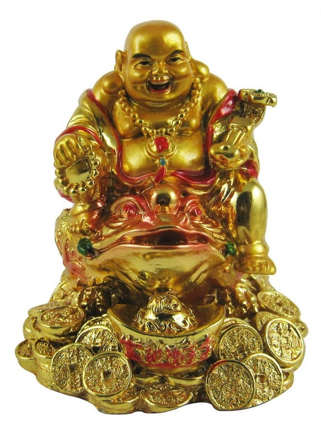 eshoppee laughing buddha budha for good luck laughing buddha seat on frog with wealth ingot and coins - Image 1